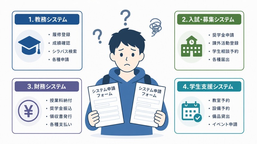 データが分断され、連携しづらい状態のイメージイラスト